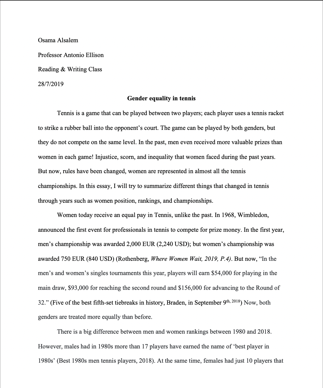 Gender Equality In Sports Essay